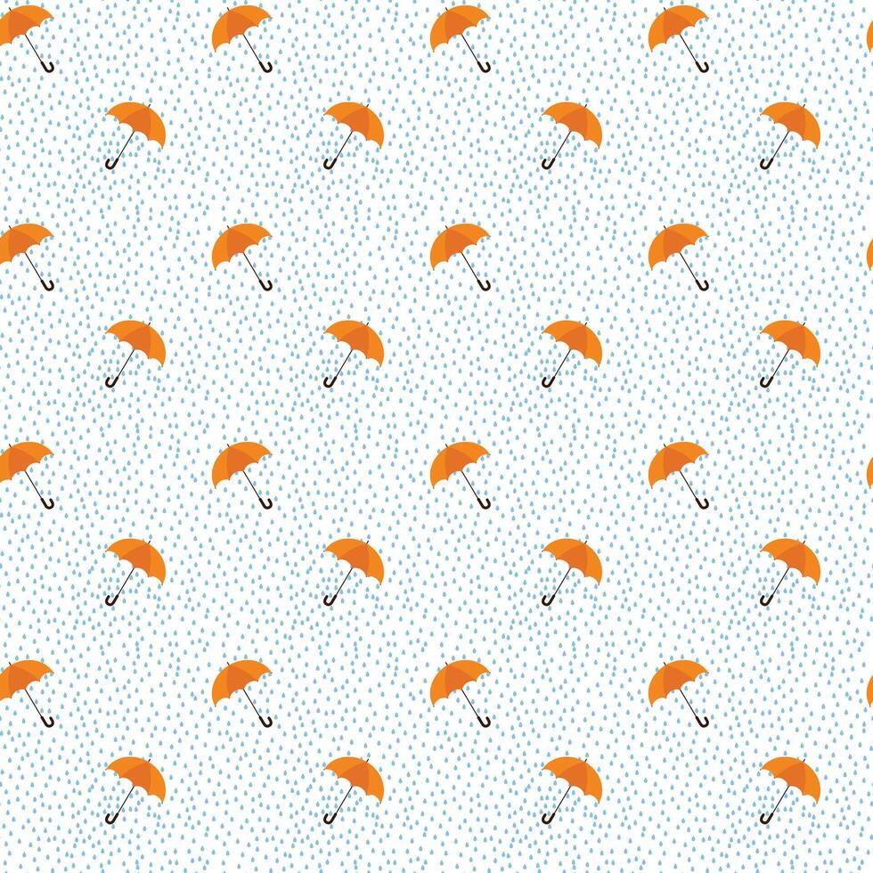 Seamless umbrella pattern. Orange umblrella on rain drops background vector