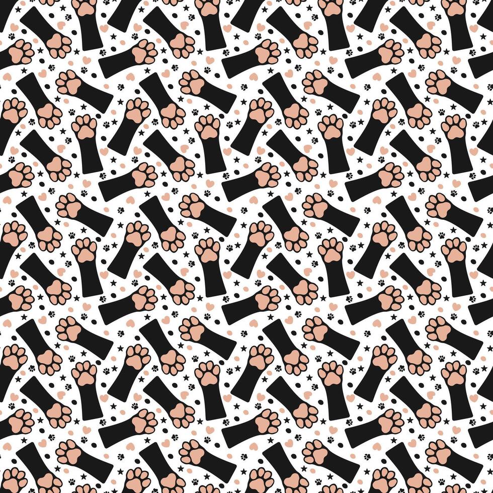 Seamless pet paw footprints. Dog track pattern animal background. Puppy pet paw theme vector