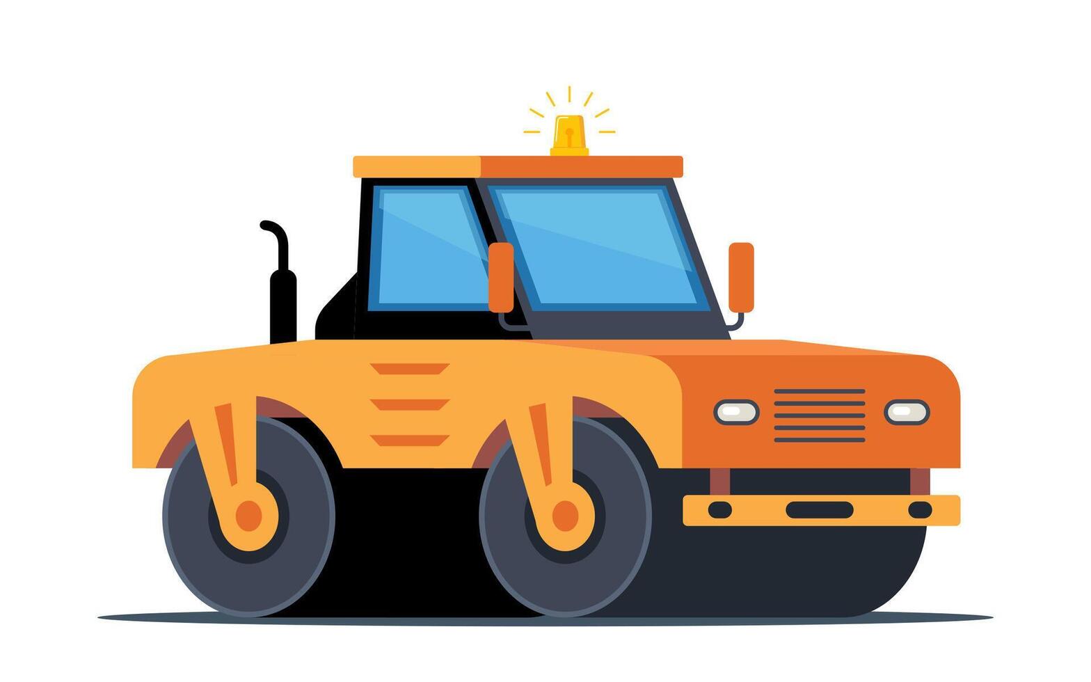 Yellow compactor, vibratory Road roller and asphalt paver, heavy equipment for road construction. illustration. vector