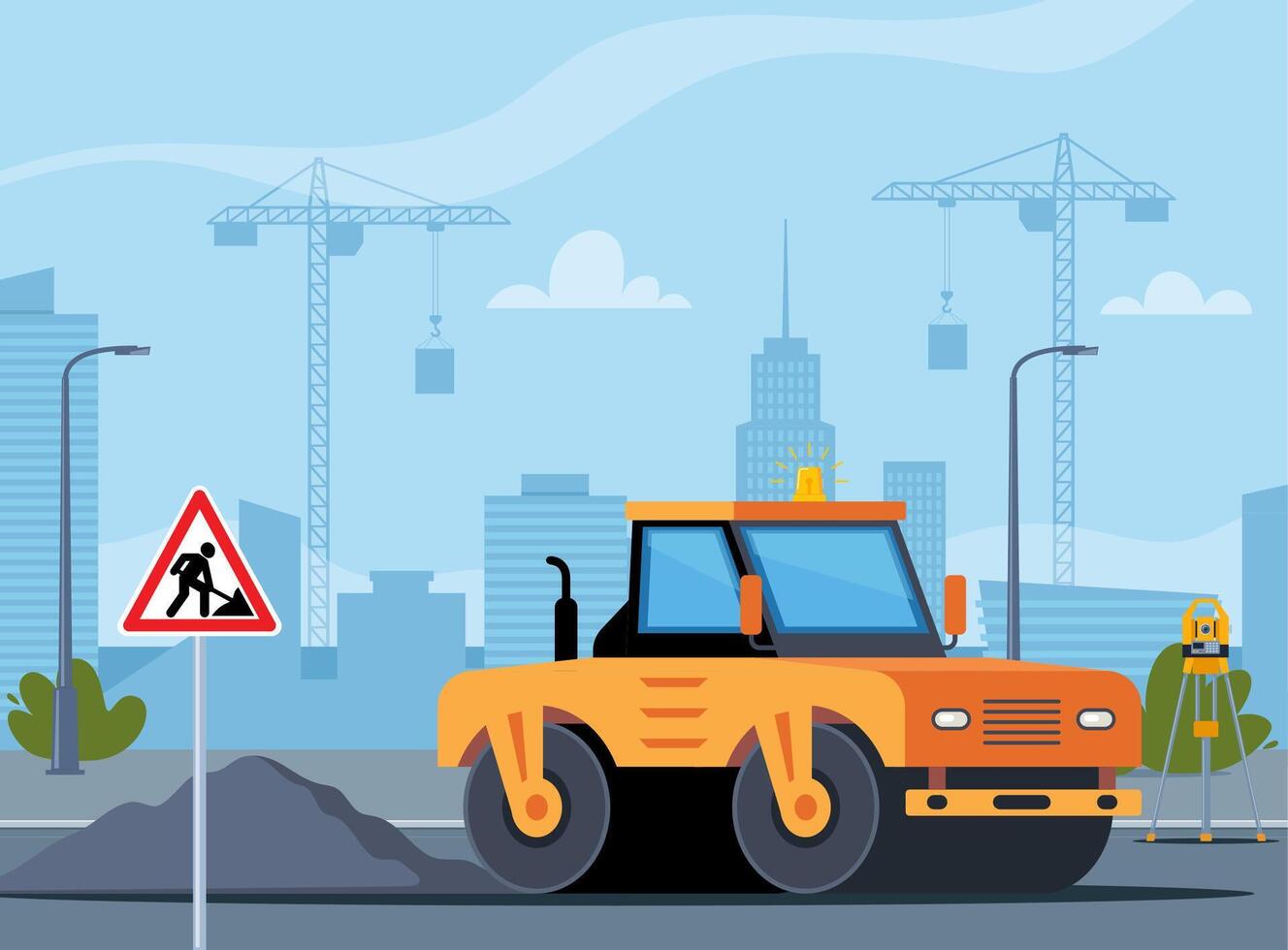 orange construction vehicle on site vector