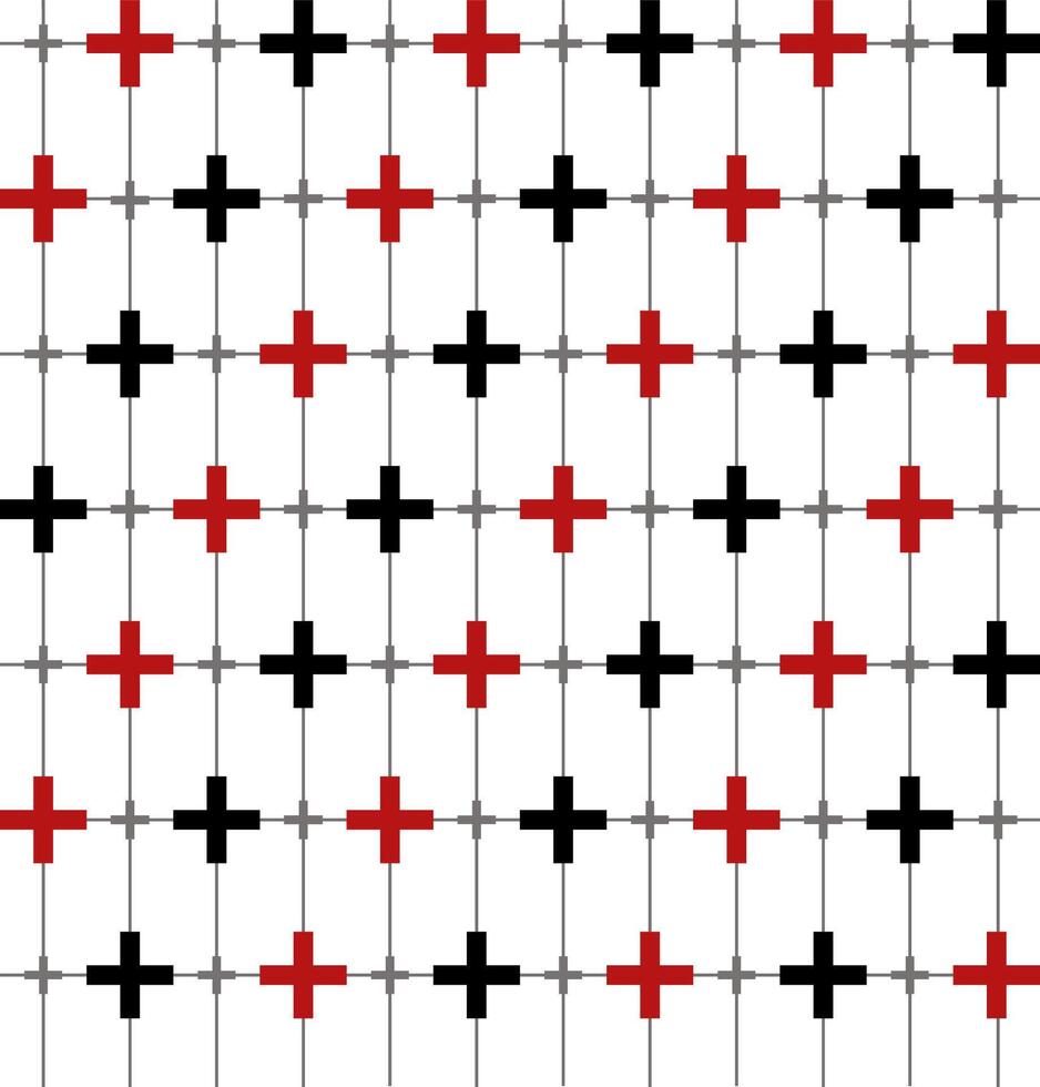 Pattern with red and black crosses and line vector