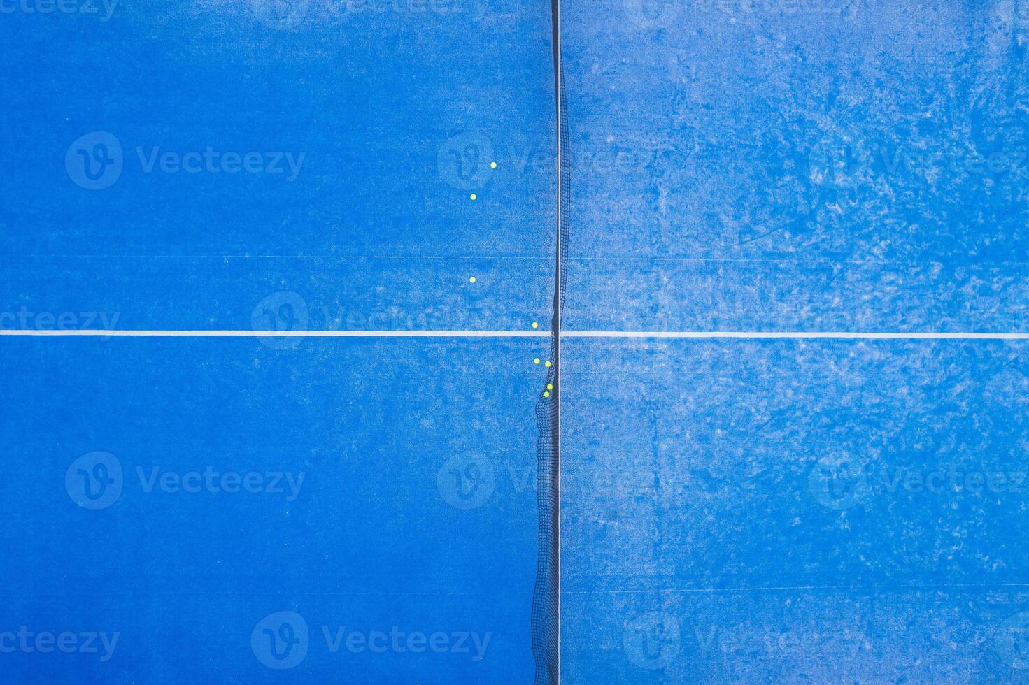 Top Down View of a Tennis Court with Balls, with Copy Space. photo