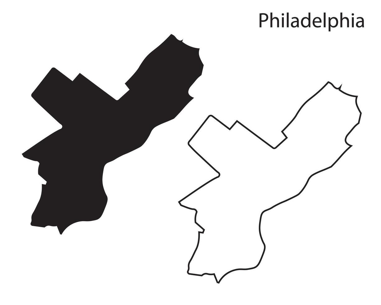 Philadelphia map silhouette, black Outline city vector