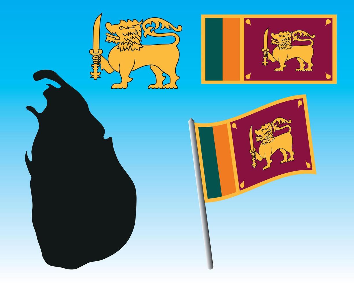 Sri Lankan national flag with Sri Lankan map silhouette vector