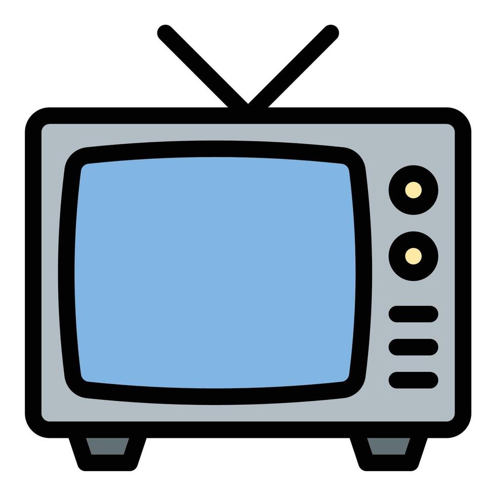 Retro TV icon flat line style illustration representing vintage broadcasting and classic entertainment, suitable for nostalgic media, old-school design themes, and television history projects vector