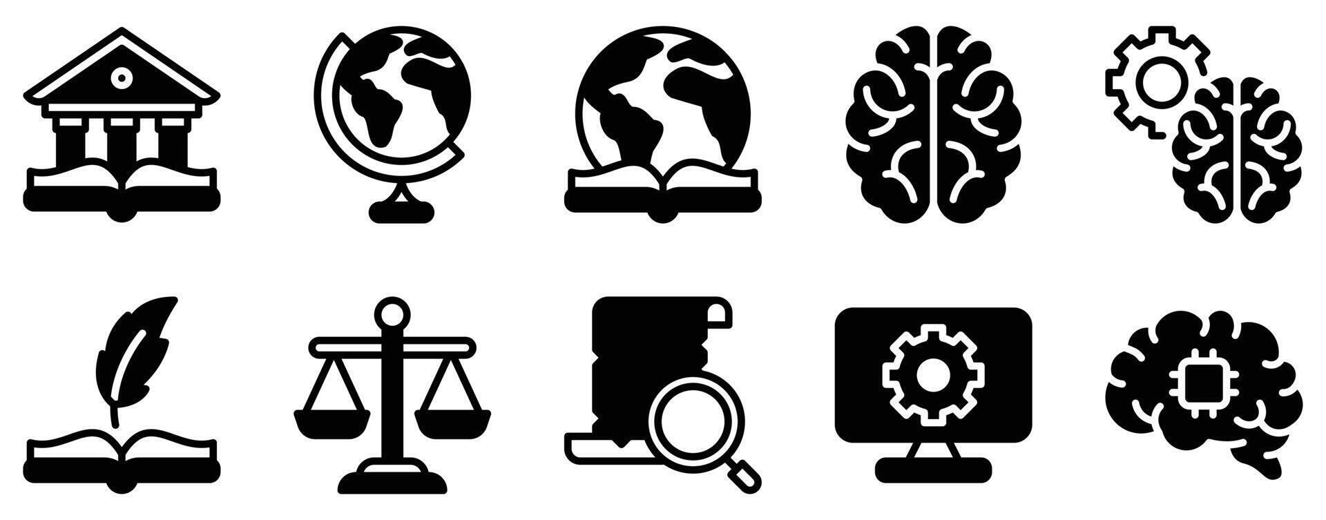 Knowledge Icon Set Solid Style Collection representing learning information and intellectual growth suitable for educational platforms research tools and training programs vector