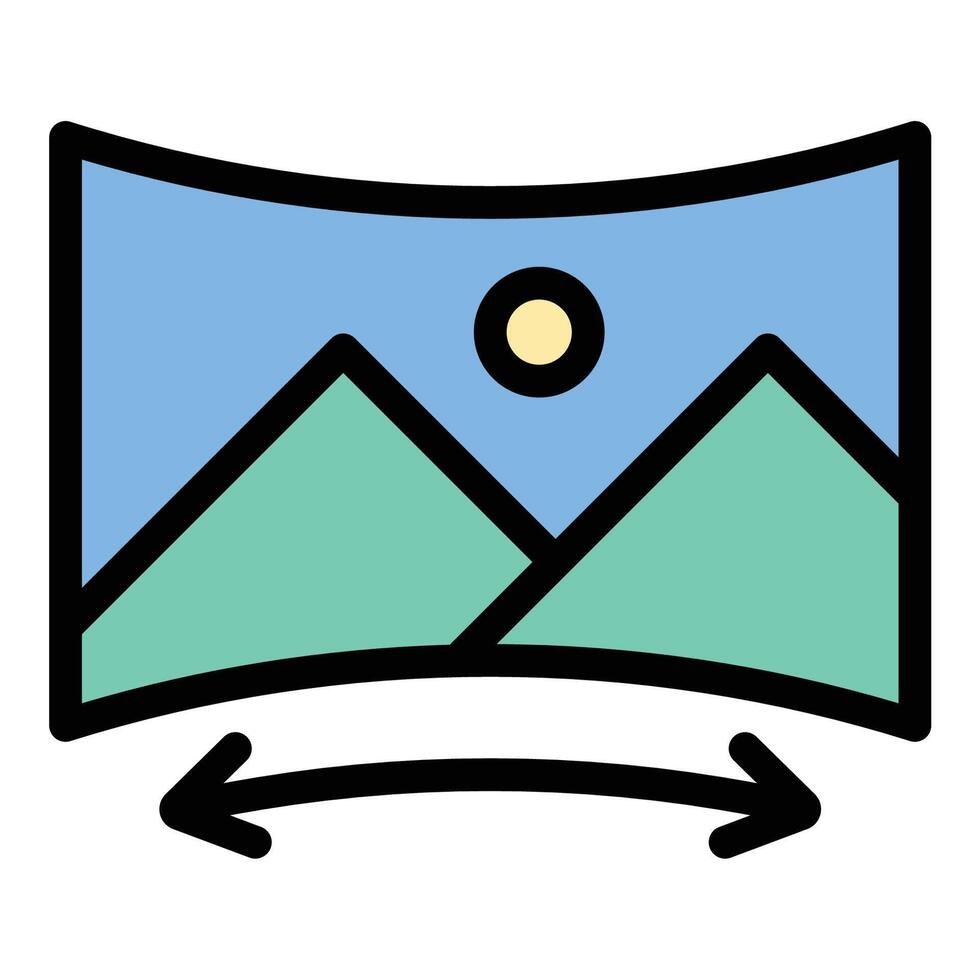 Panoramic icon flat line style illustration representing wide-angle views and immersive imaging, suitable for photography, virtual tours, and landscape visualization projects vector