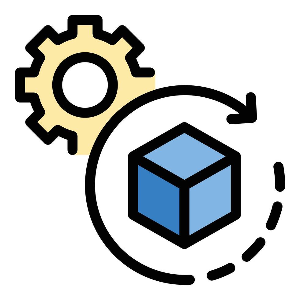 3D modeling icon flat line style illustration representing digital design and object creation in a three-dimensional space, suitable for animation, architecture, game development, and product design vector