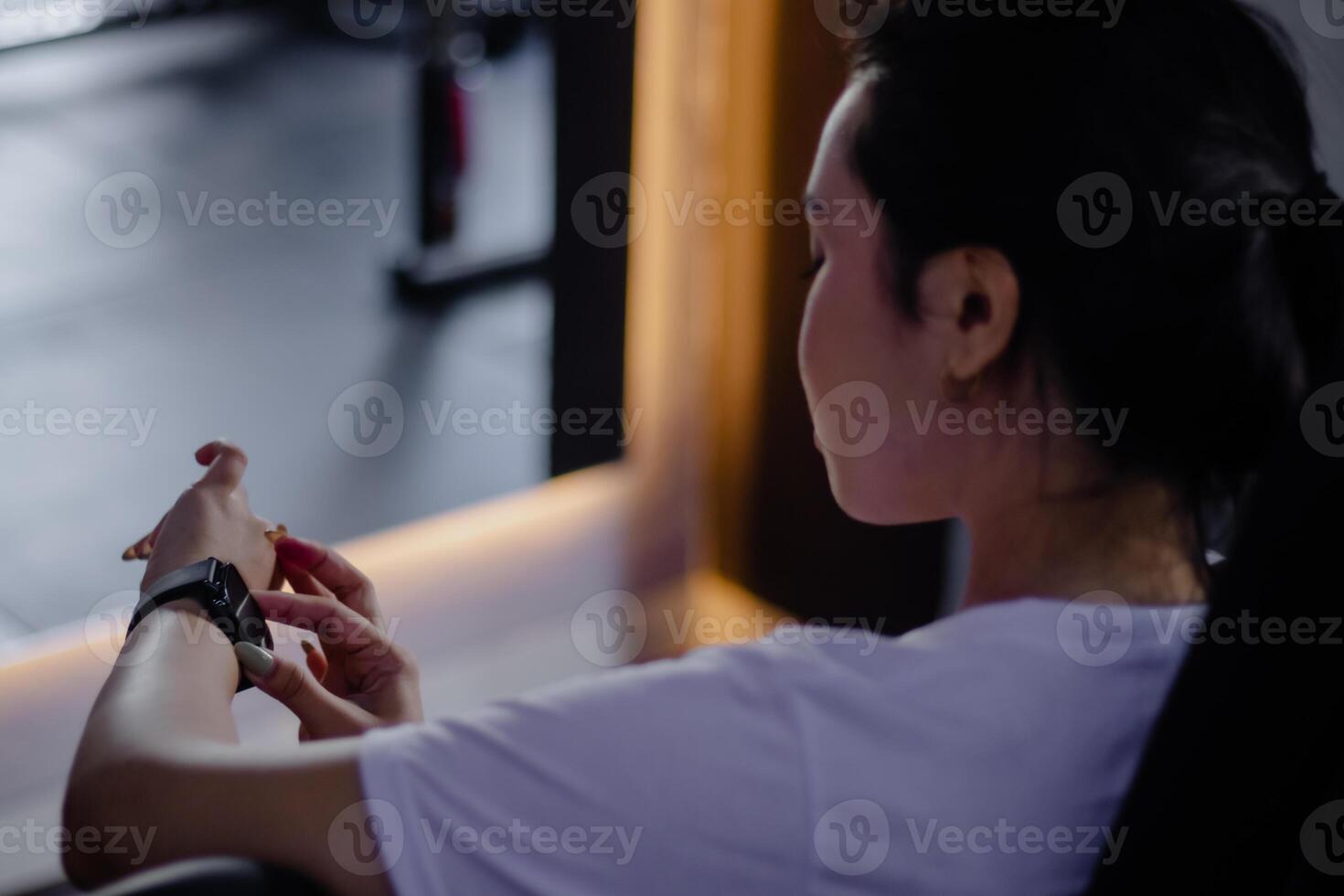 Checking progress with modern smart watch after physical activit photo
