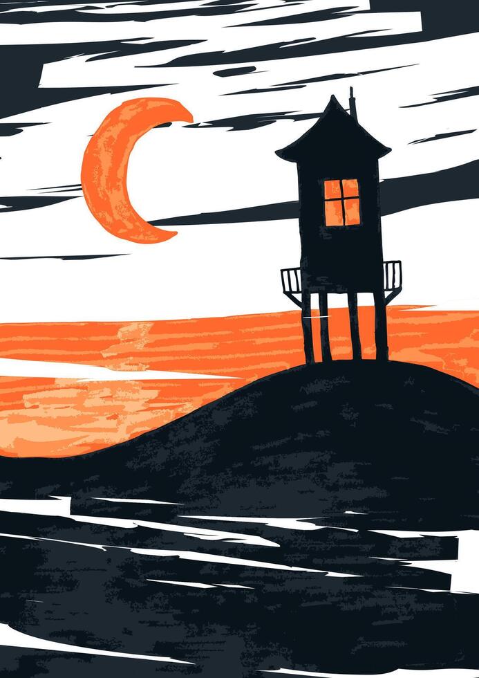 Mystic and whimsical poster in grunge and underground style. Halloween spooky art vector