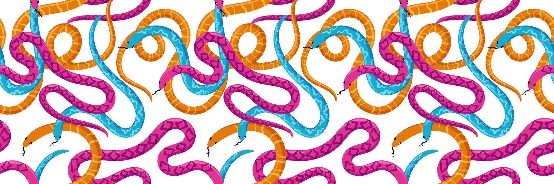 Vibrant seamless pattern with tropical snakes vector