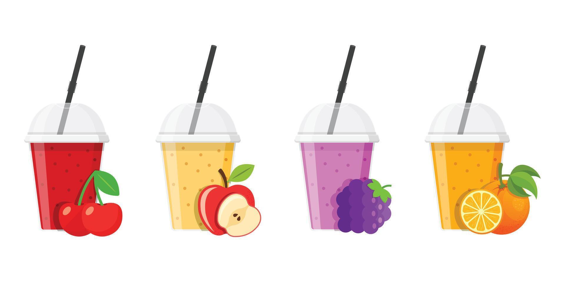 A set of fruit smoothies in different colors vector