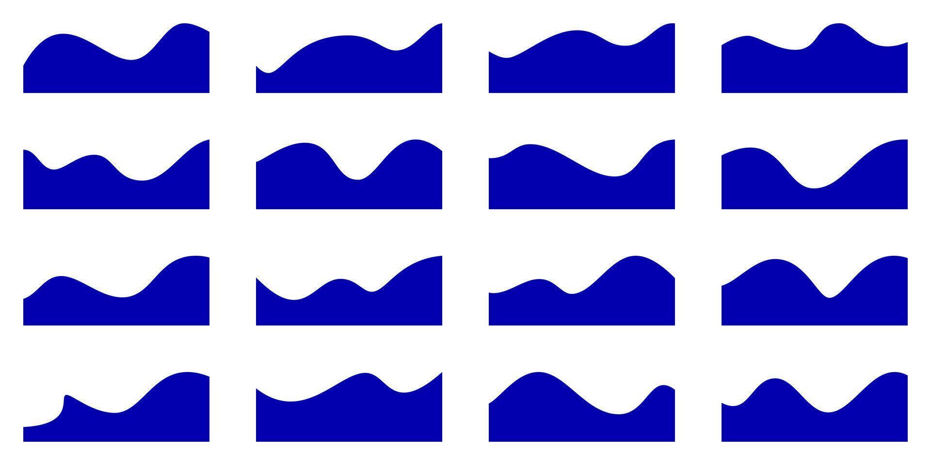 Wavy shape header design. Abstract banner border, curve website separator. Bottom wave line divider, page frame template. Web section graphic top element, simple blue modern layout. Corner white bg vector