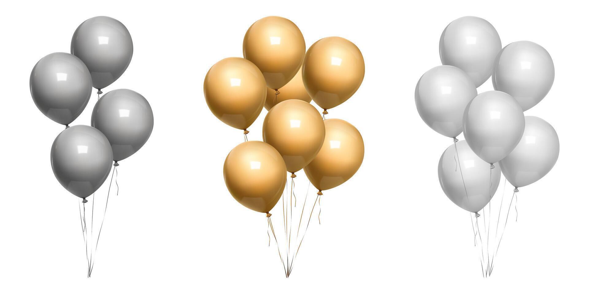 silver, gold, and white balloons vector