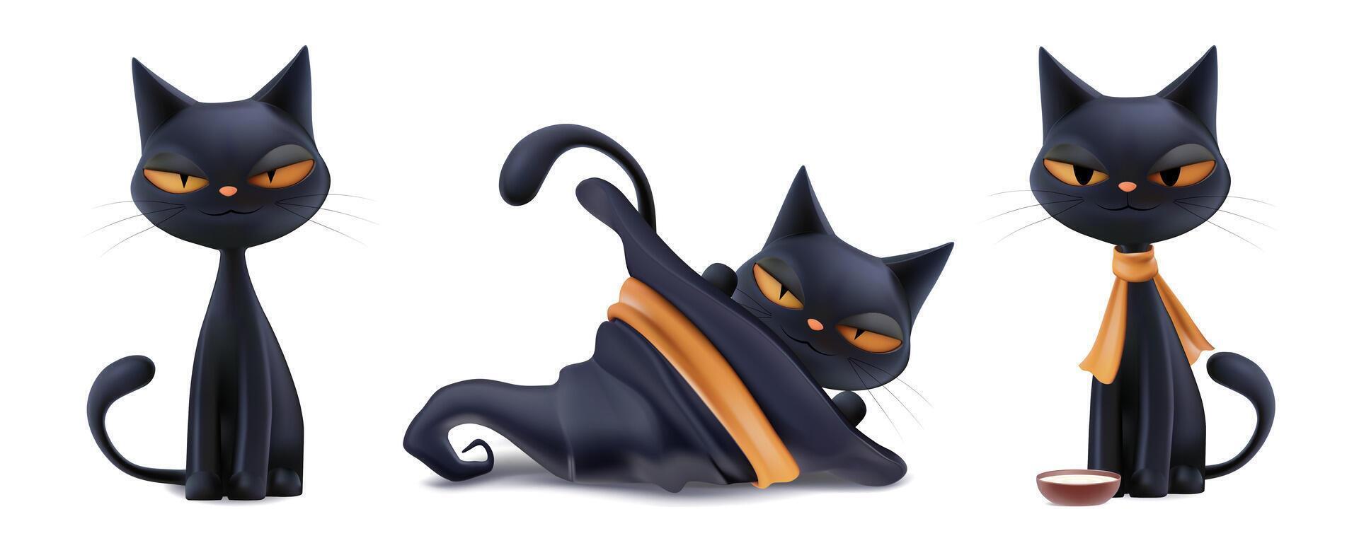 Playful black cartoon cats vector