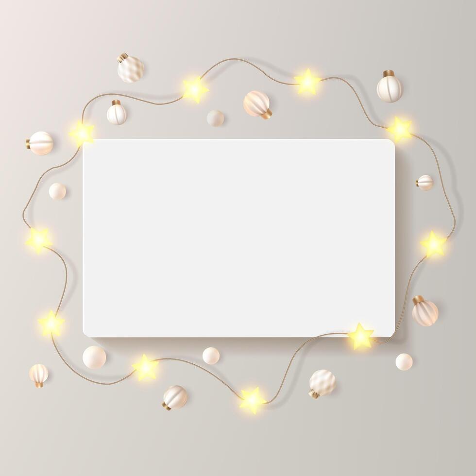 Blank frame with festive decorations and lights vector
