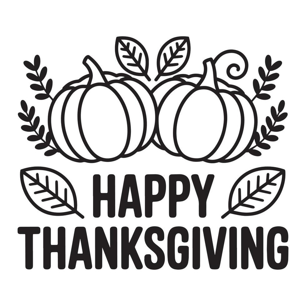 Minimalist Thanksgiving Pumpkin with Leaves and Happy Thanksgiving vector