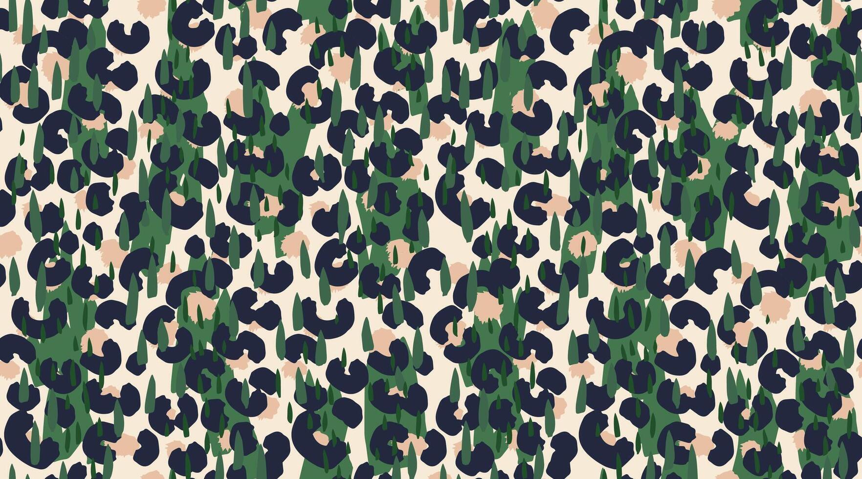 Exotic abstract seamless pattern. green shapes, raindrop elements, and hand drawn animal spots on a light beige backgrounds. Modern fashionable design for textiles, wrapping, digital prints vector