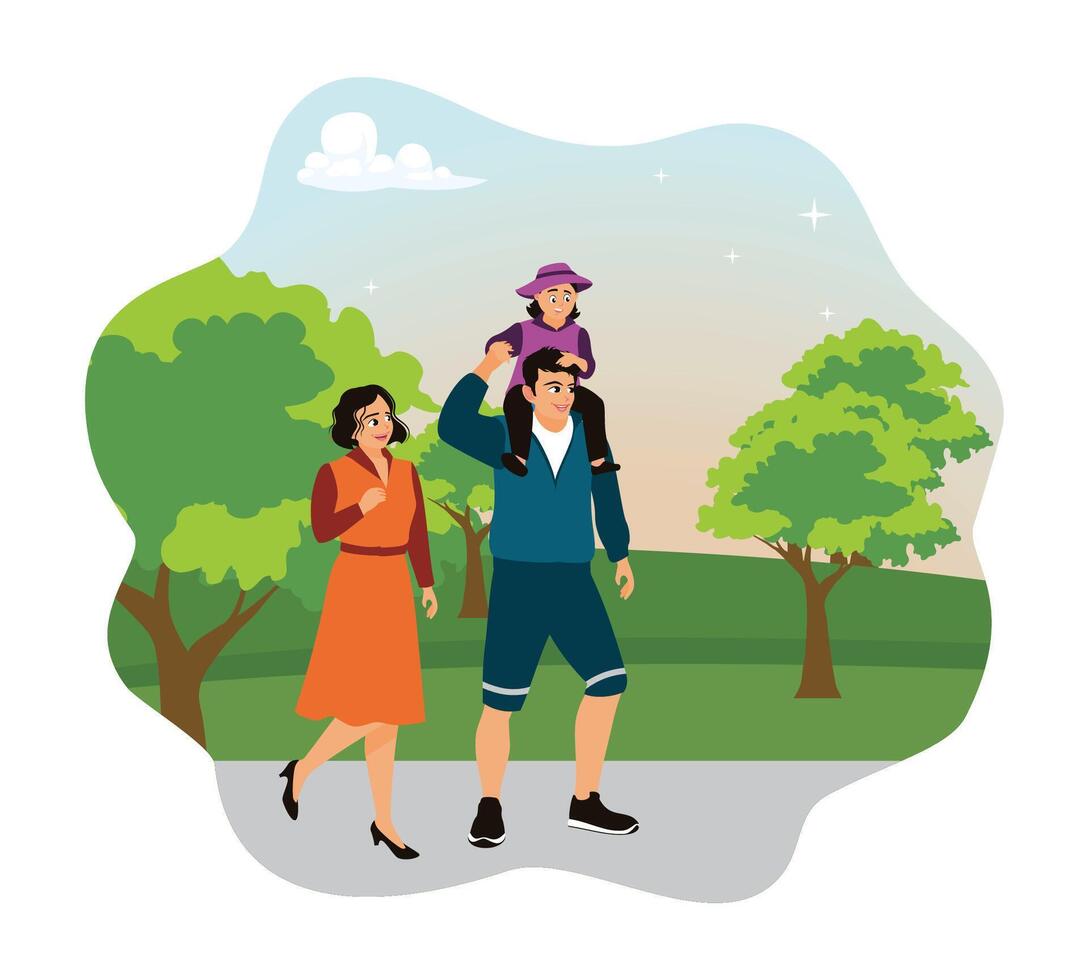 Family walking in a park vector