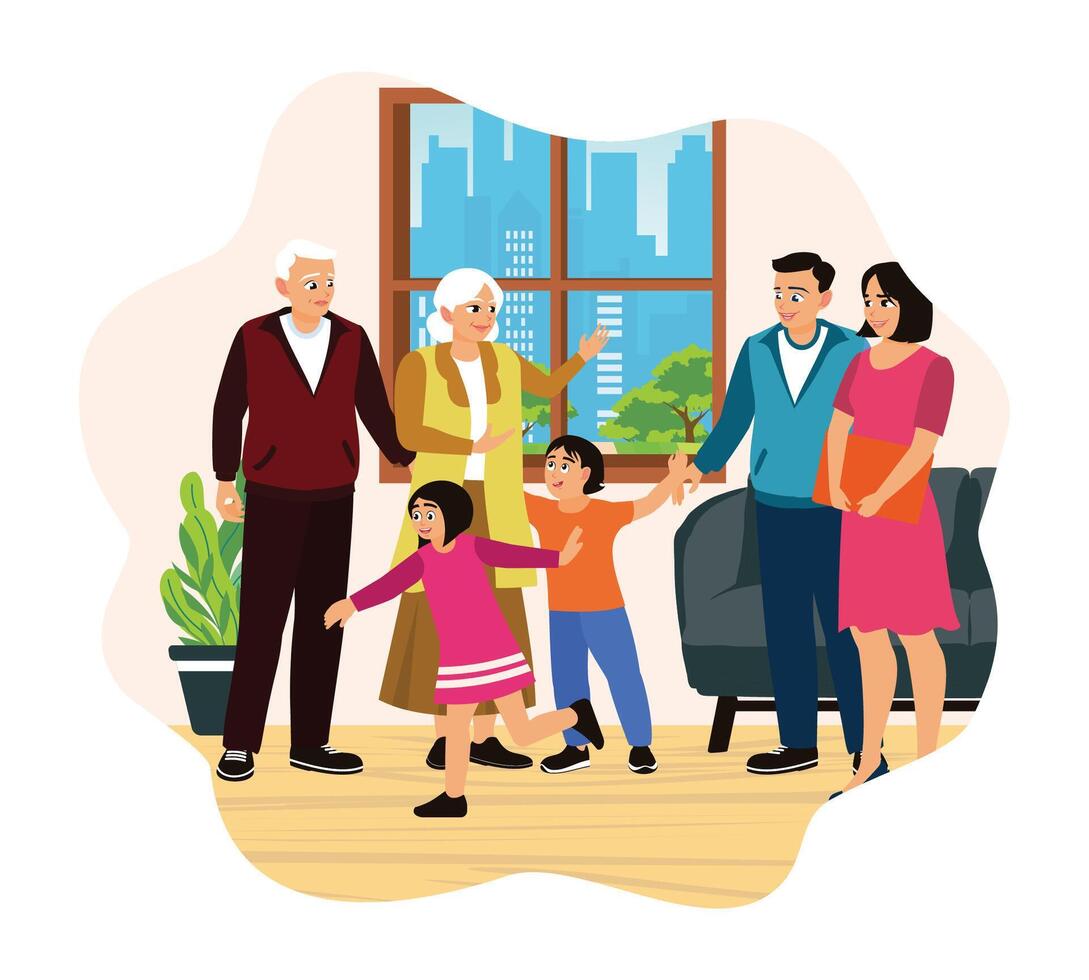 Extended families gather together on weekends to spend time together at home. vector