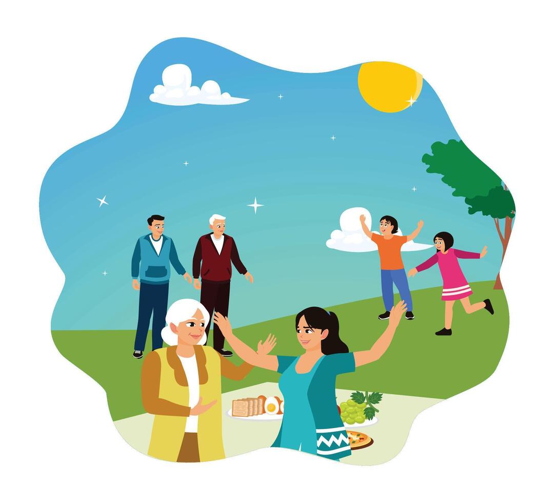 family enjoying a picnic outdoors vector