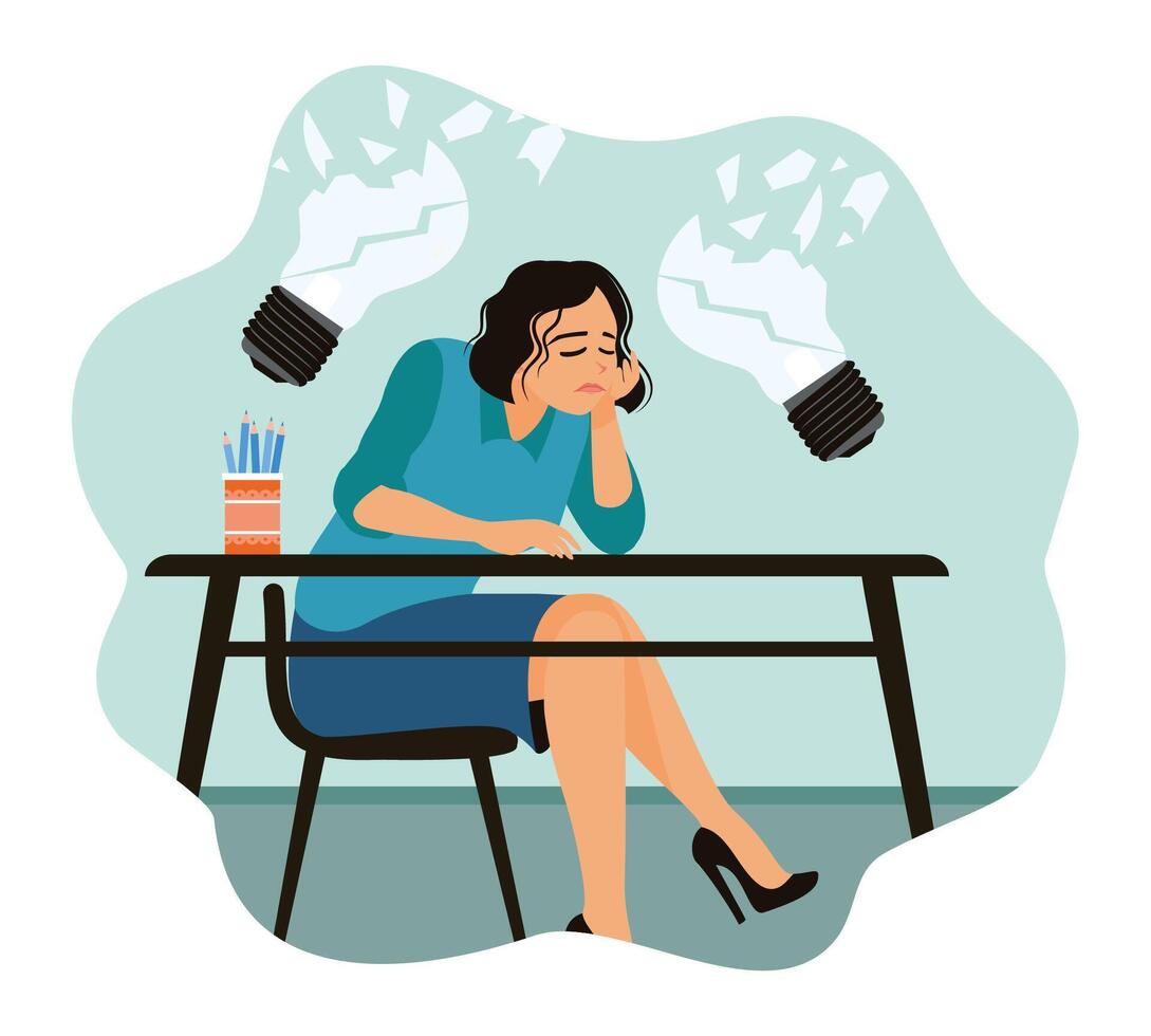 A woman who is sad with lack of ideas and tiredness. vector