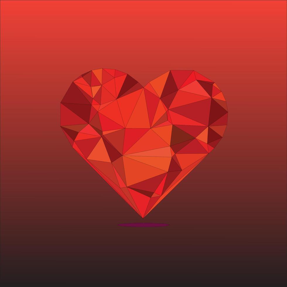 a red heart shaped polygonal polygonal heart on a red background vector