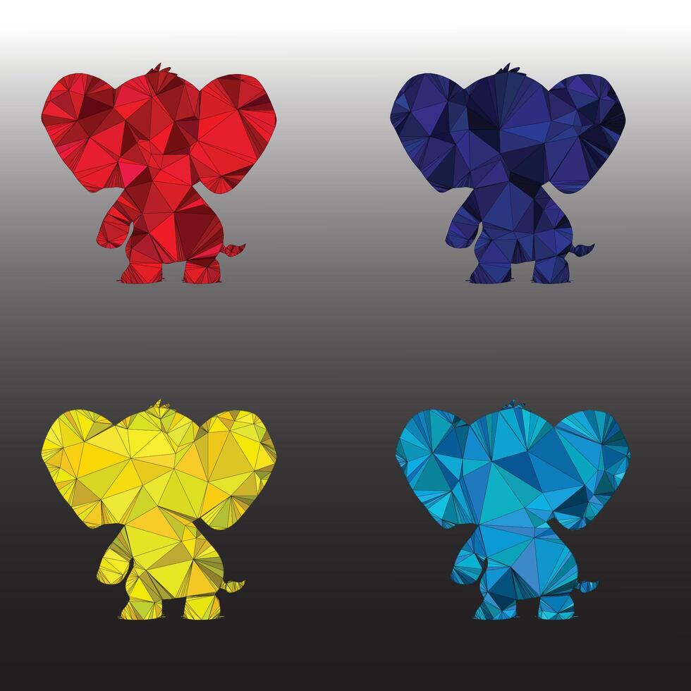four different colored elephants in a geometric style vector