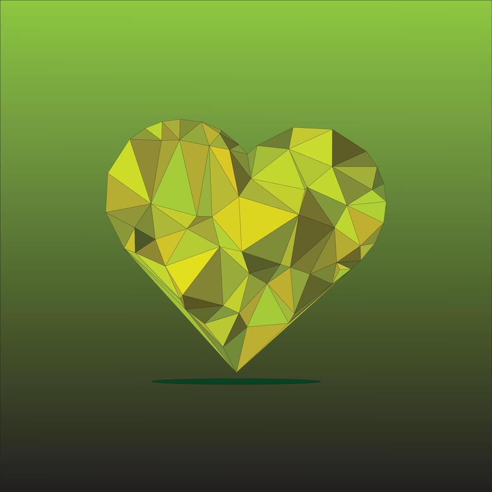 a green heart shaped polygonal polygonal heart on a green background vector