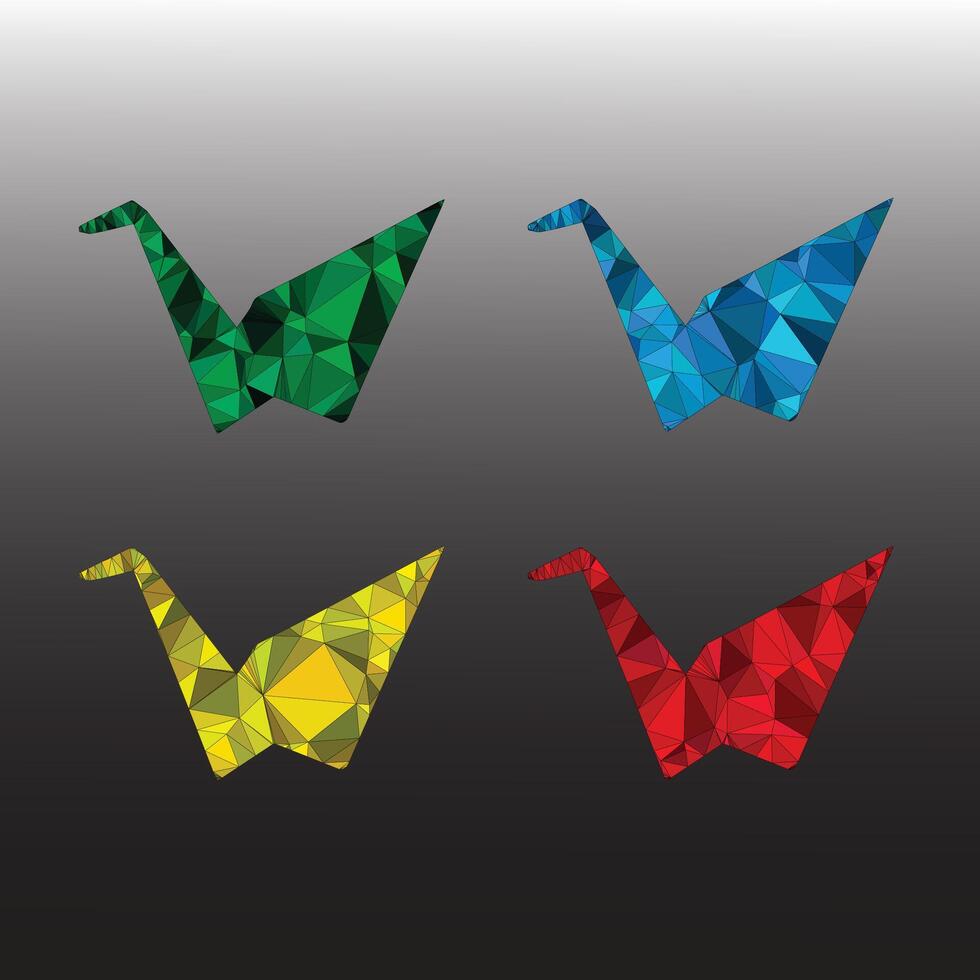 four origami birds in different colors on a gray background vector