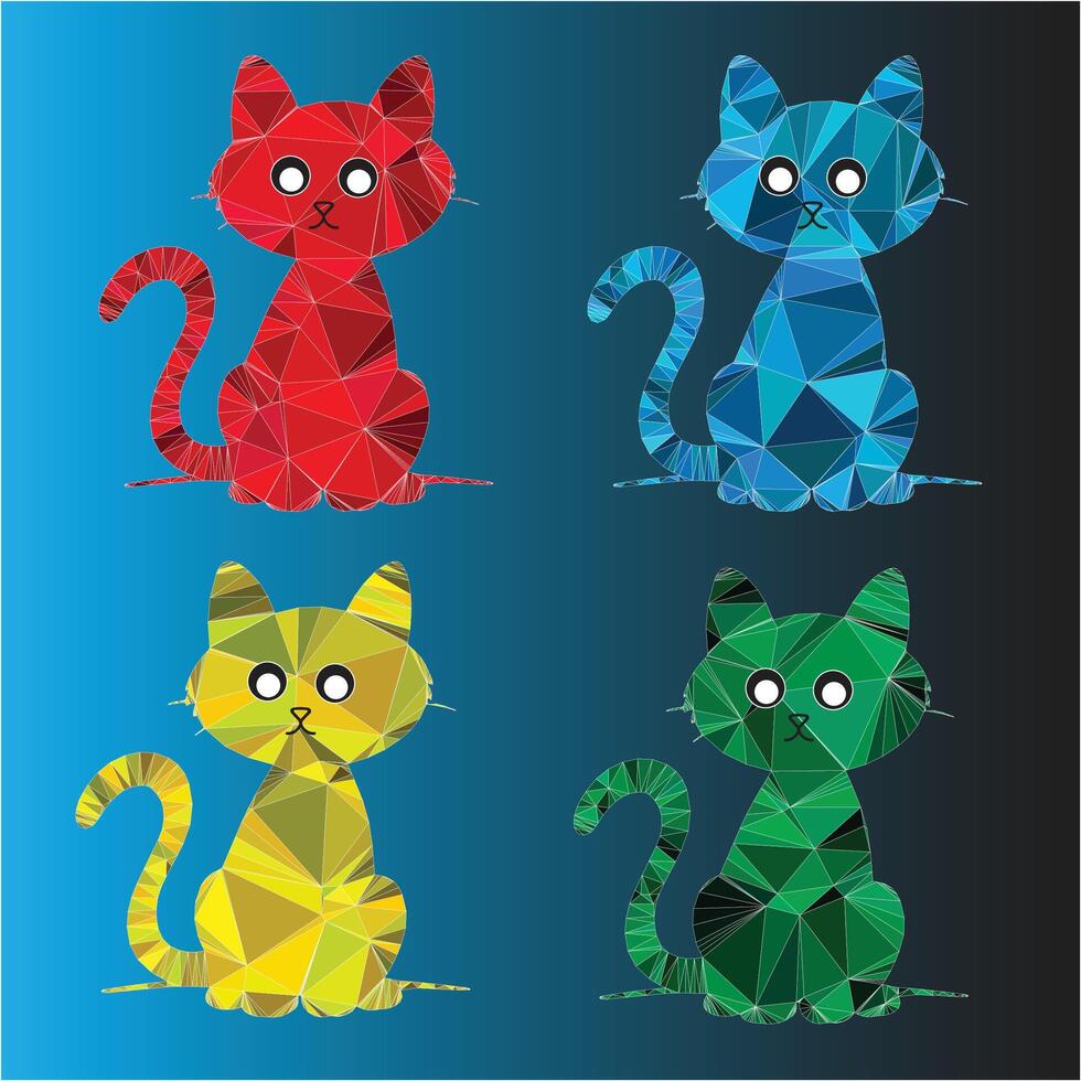 four colorful cats on a blue background vector