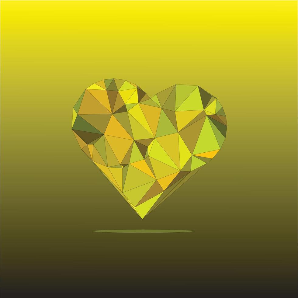 a yellow heart shaped polygonal abstract background vector