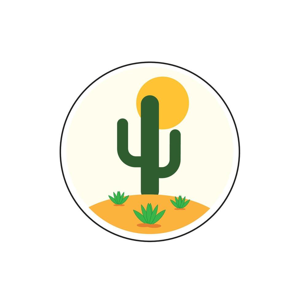 a cactus in the desert with the sun in the background vector
