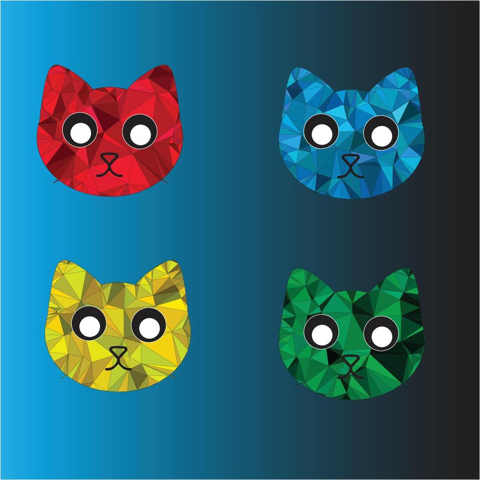 four colorful cats with eyes on a blue background vector