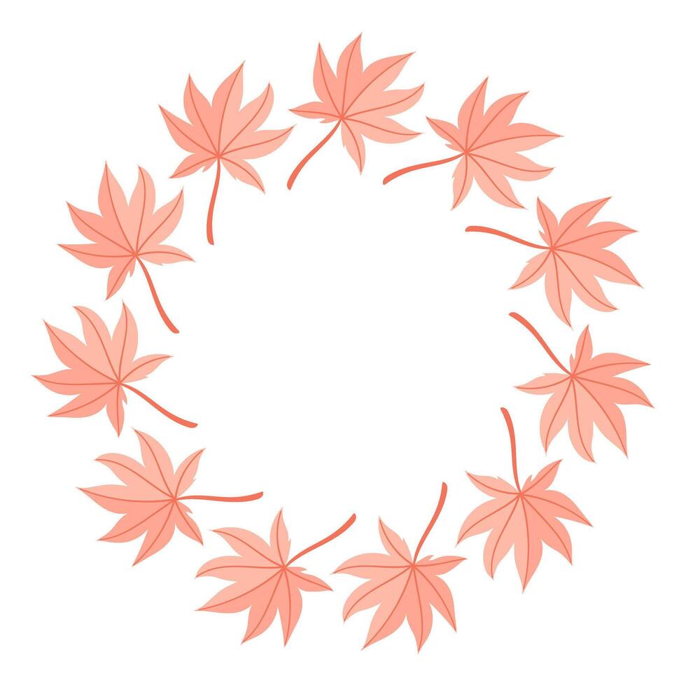 Round autumn foliage wreath with red leaves vector