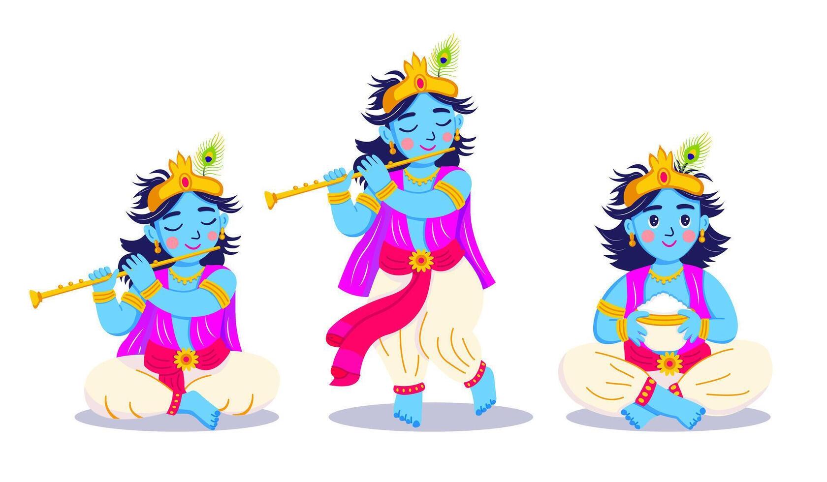 Cartoon Krishna characters for Janmashtami festival vector