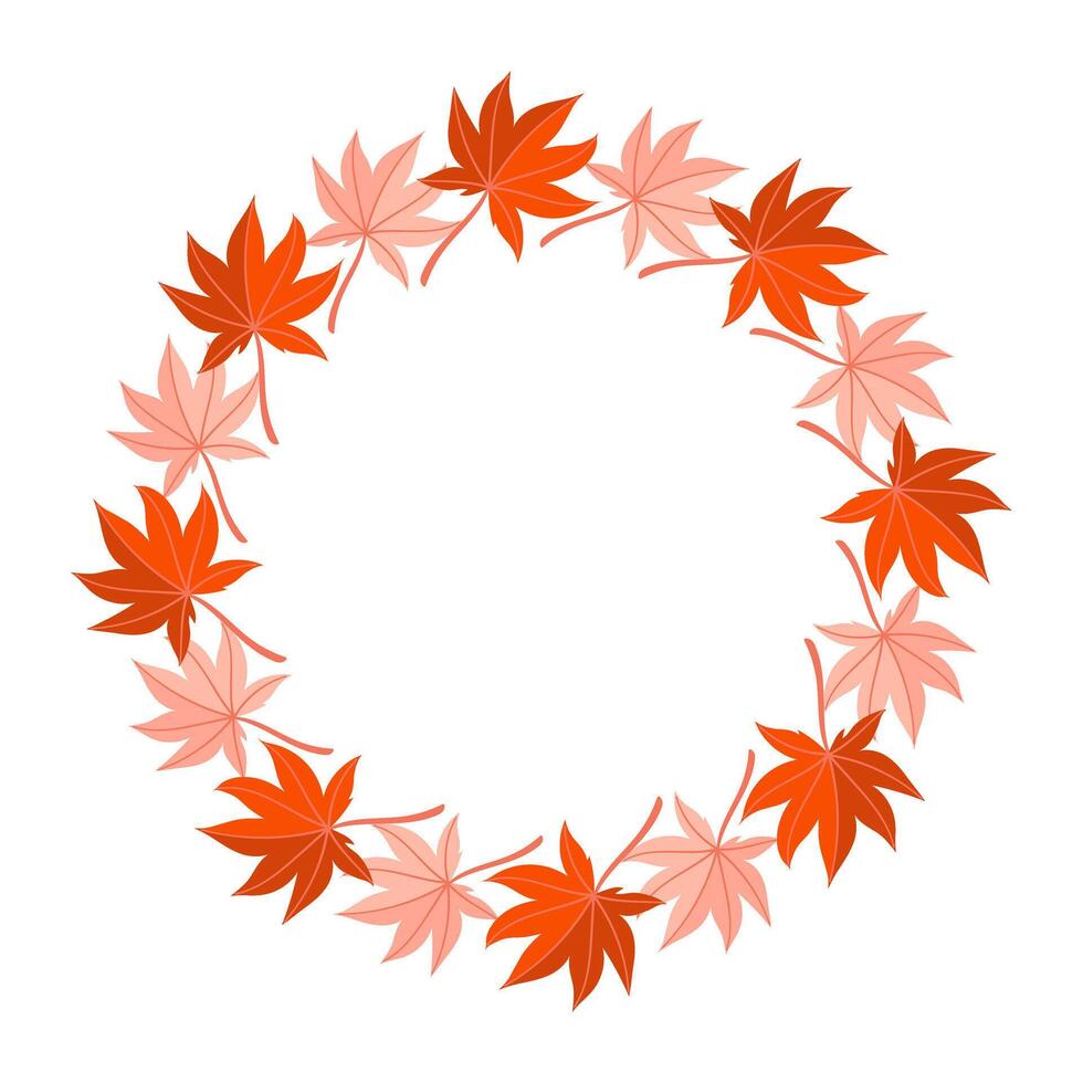 Autumn leaf wreath with red and orange tones vector