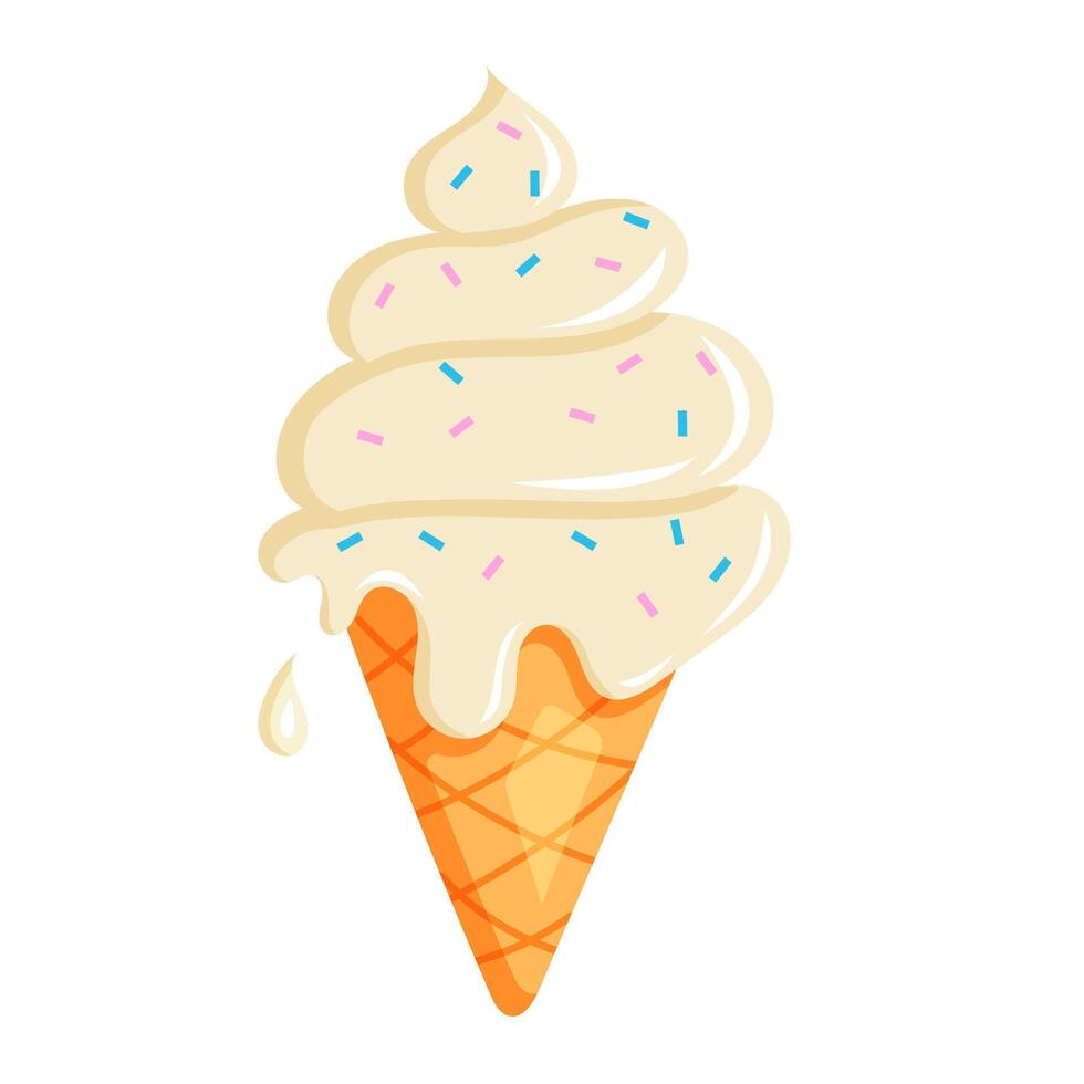 A cute and colorful ice cream cone with sprinkles on top, perfect for summer designs and sweet-themed illustrations. vector