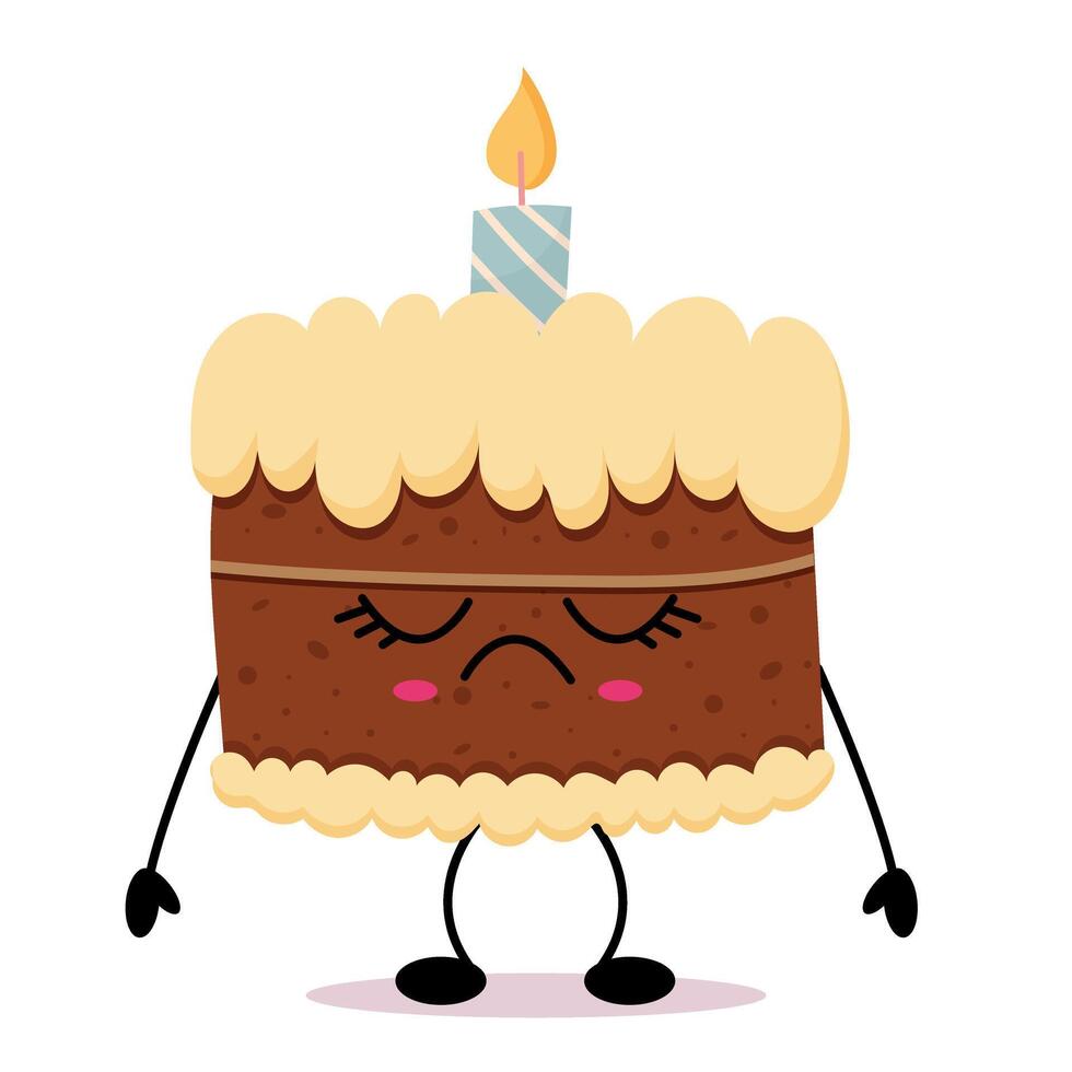 Sad Kawaii Cake with Candle vector