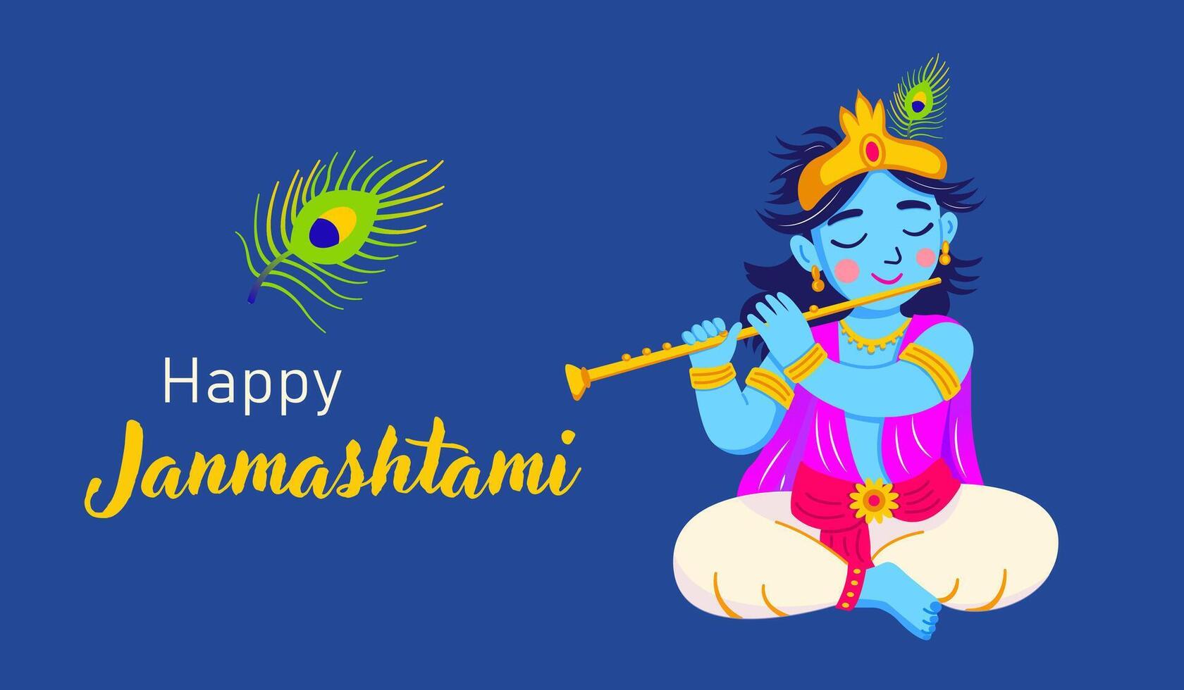 Festive Janmashtami banner with Krishna elements vector