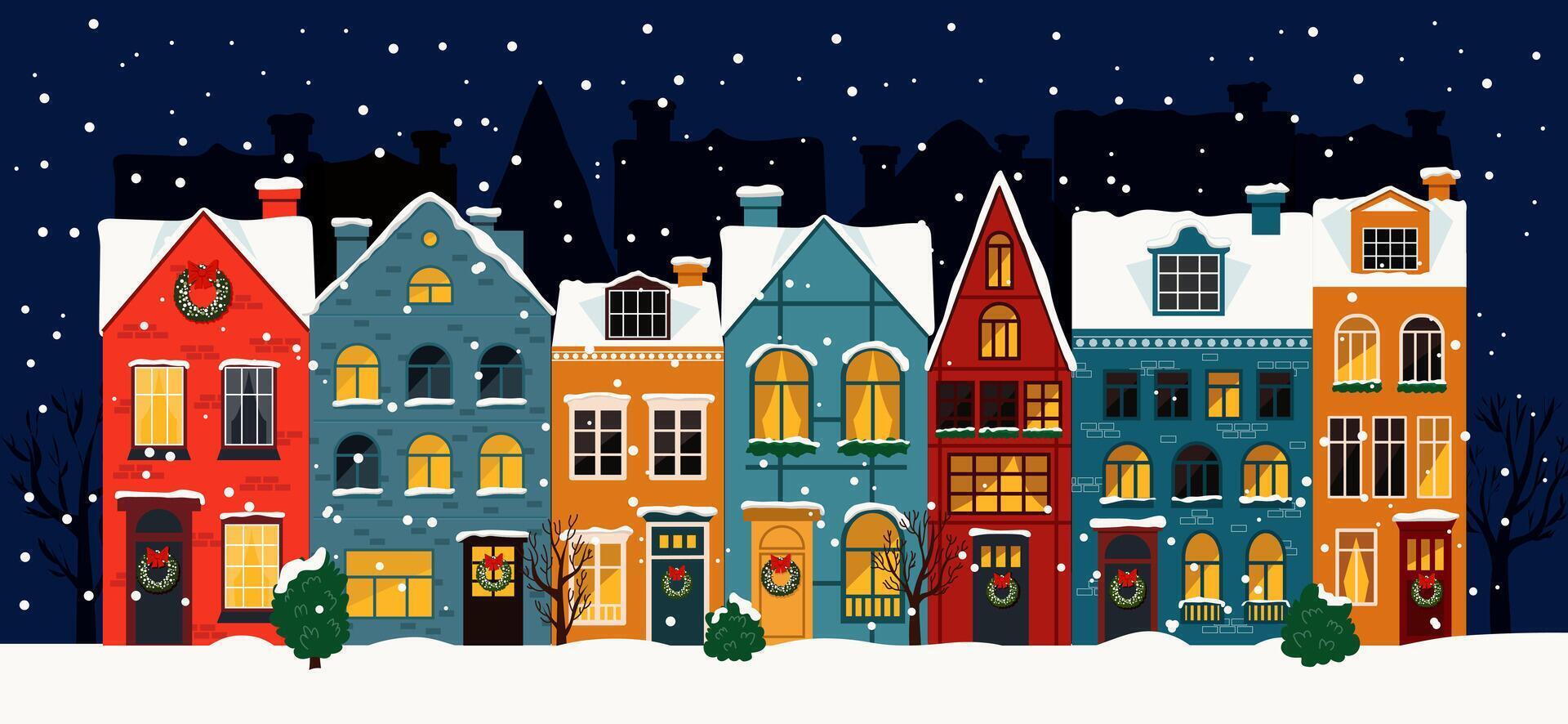 Colorful winter houses under snow vector