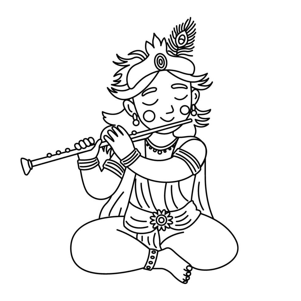 Illustration of Krishna celebrating Janmashtami vector