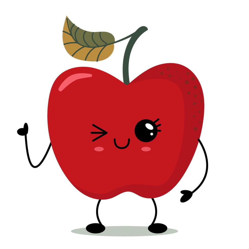 Cute red apple cartoon character with wink face vector