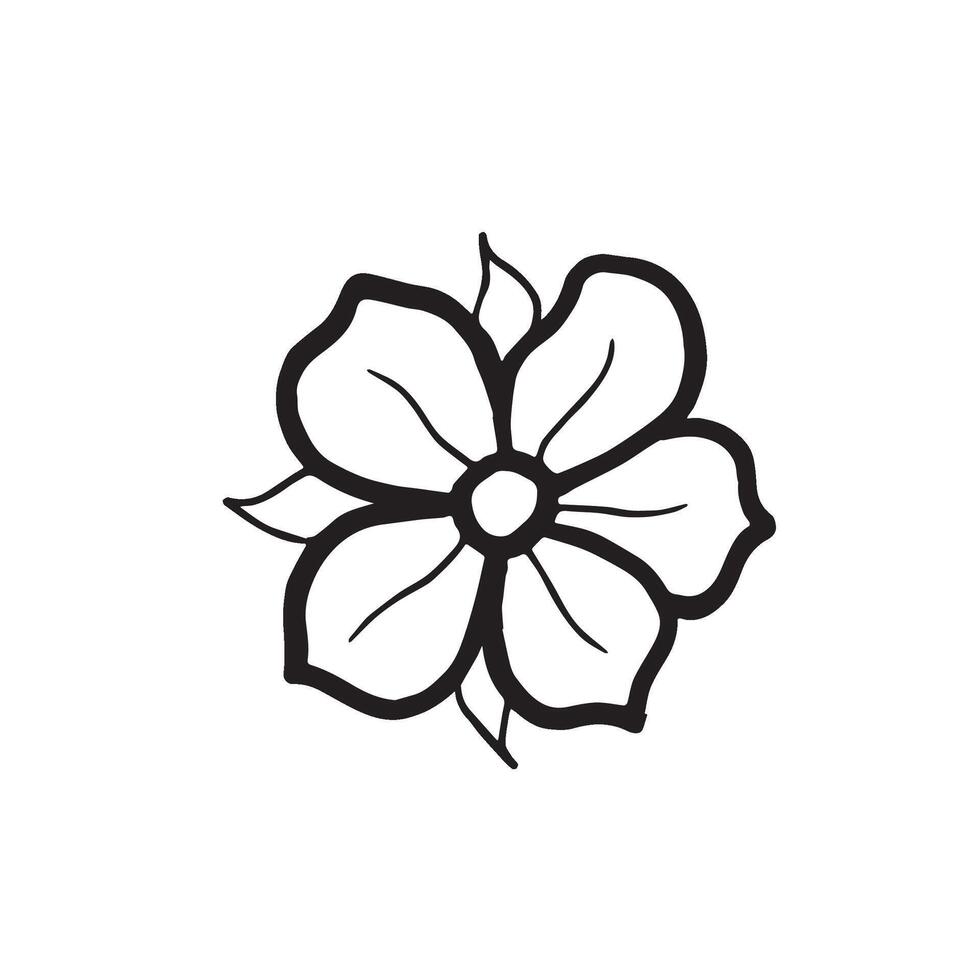 Flower of stawberry hand drawn isolated illustration for food product desing. Fresh garden plant black and white, spring blooming. Summer floral sketch in line art style for cosmetic vector