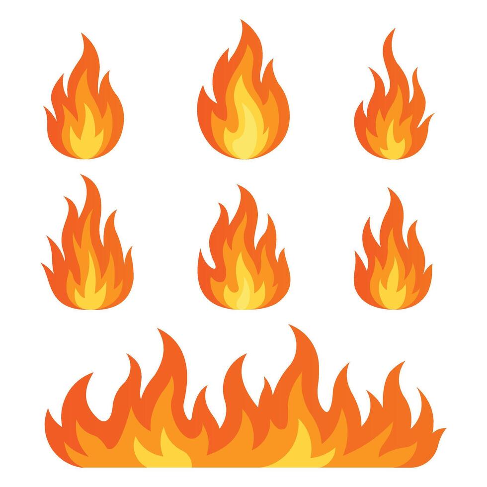 burning fire flame element set vector