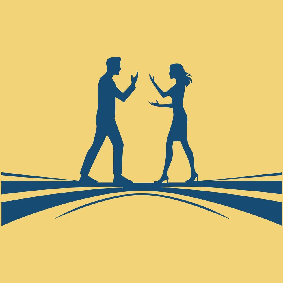 Minimalist Angry Couple Icon Flat Silhouette Isolated on White vector
