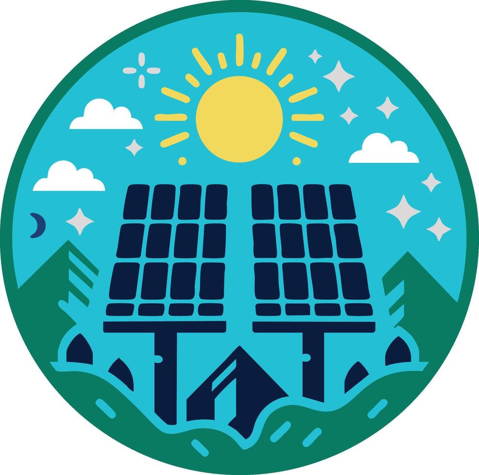 Simple Solar Battery System Illustration vector
