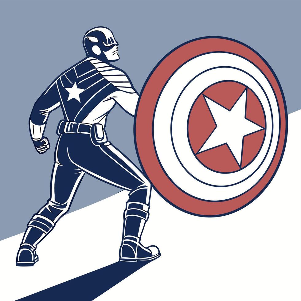 Captain america illustration superhero marvel comics patriotic avenger artwork vector