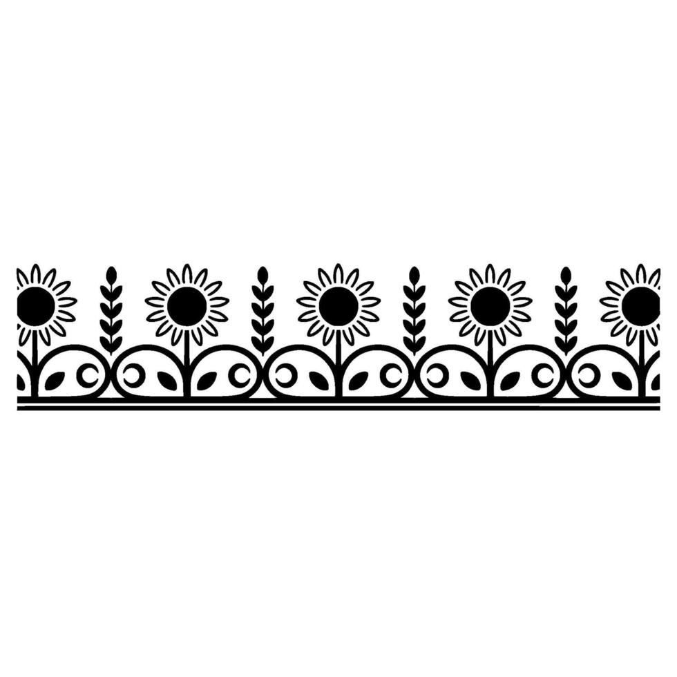 Stylized Sunflower Border, Vintage Illustration, Decorative Element vector