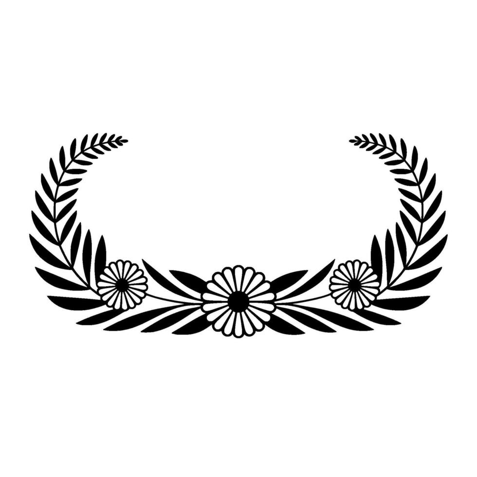 Elegant Laurel Wreath with Floral Accents Minimalist vector